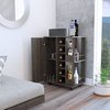 Tuhome Bar Cart, Two External Shelves, Four Casters, Six Built-in Wine Rack, Single Door Cabinet, Espresso MLC3988